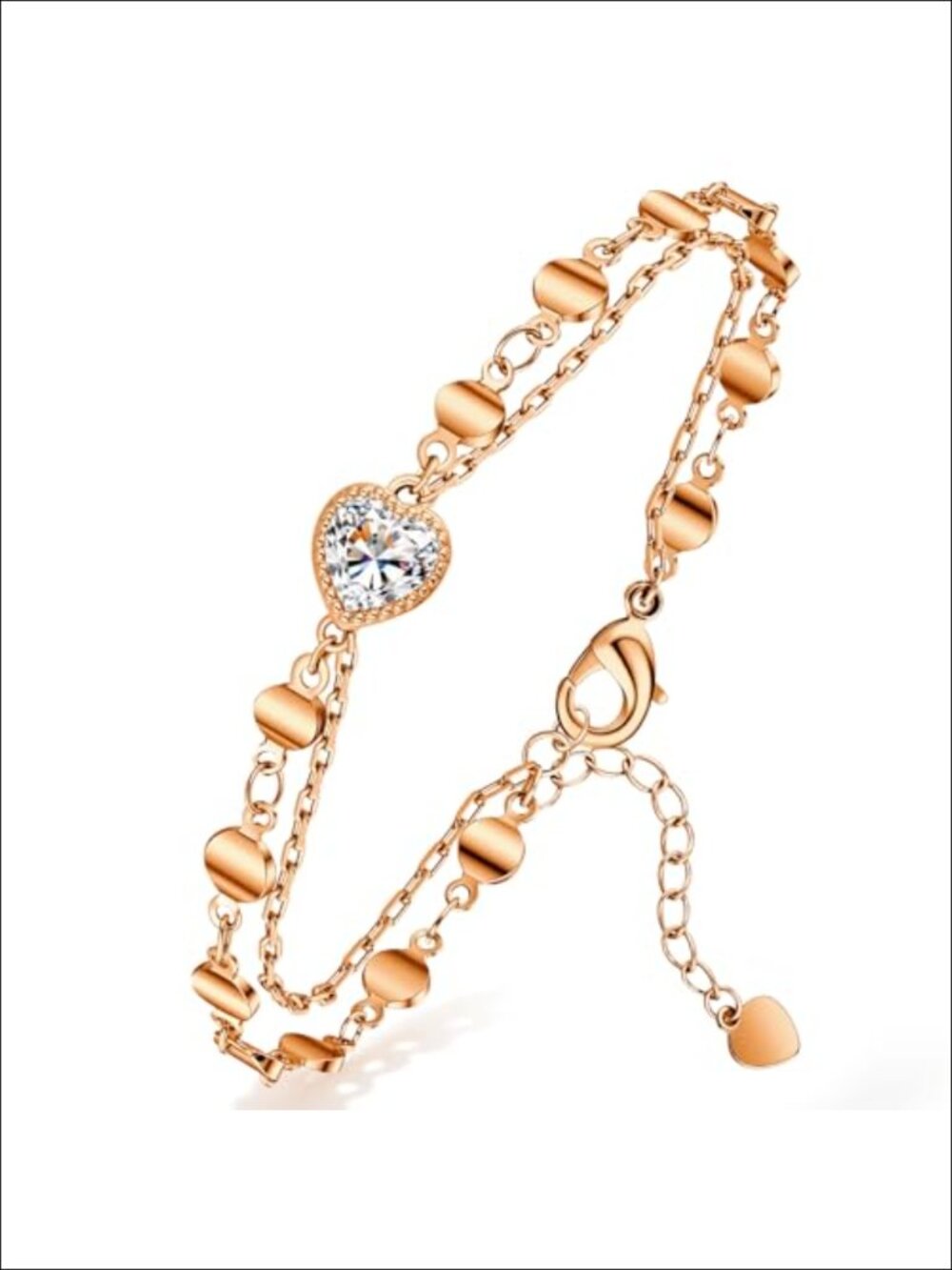 Double Layer Moissanite Heart Bracelet 18K Gold Plated Adjustable Chain